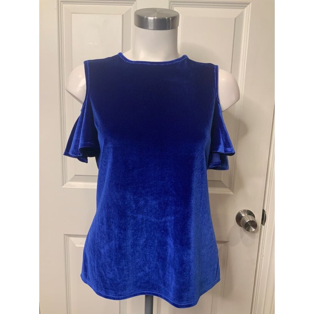 Ted Baker Blue Velvet Cold Shoulder Stella Top, Size Small (1)